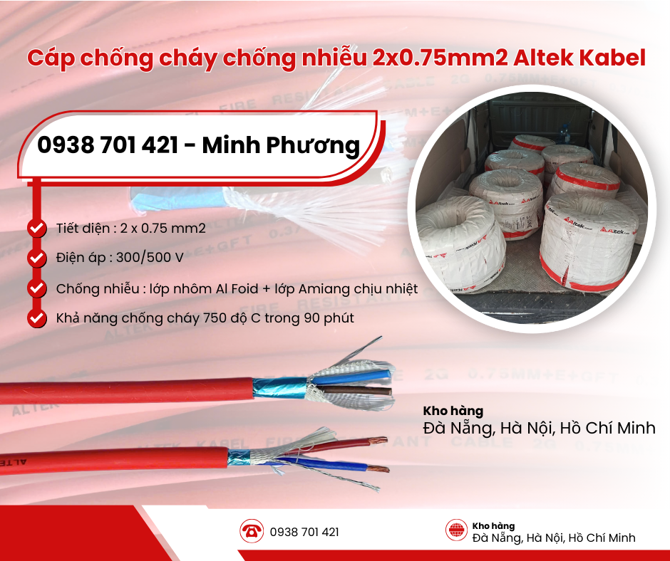 Cáp chống cháy chống nhiễu Altek Kabel 2x0.75mm2 phân phối Đà Nẵng, Hà Nội, Hồ C